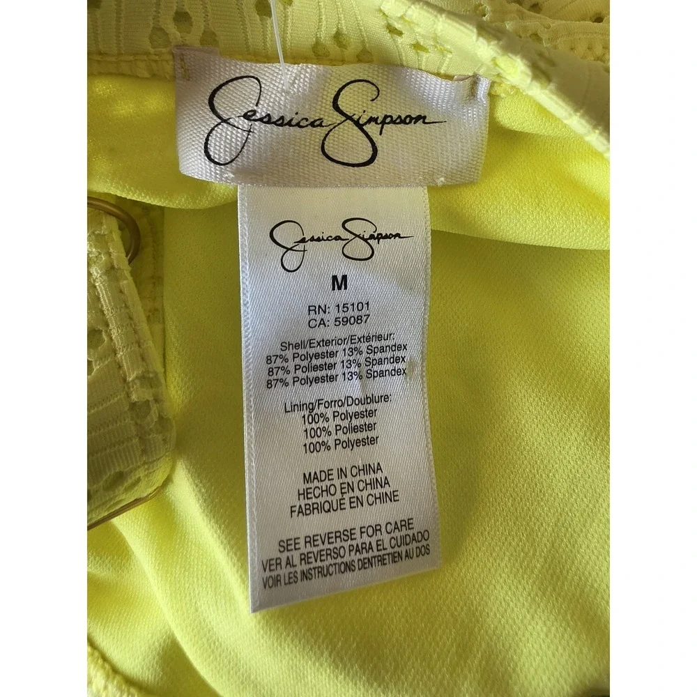 NWT Jessica Simpson Yellow Eyelet One Piece Swimsuit Women M Scoop Neck Resort
